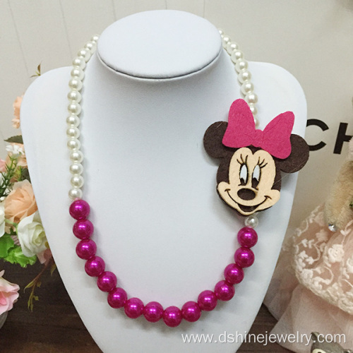 Children Choker With Big Fabric Animal Charm Pearl Necklace